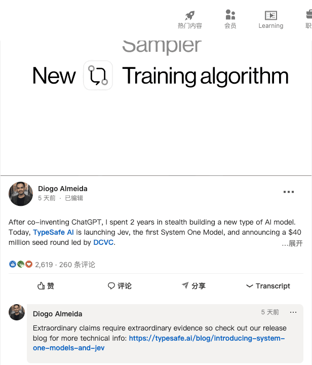 Screenshot of Diogo Almeida's LinkedIn launch post for Jev, including the launch video and author identity